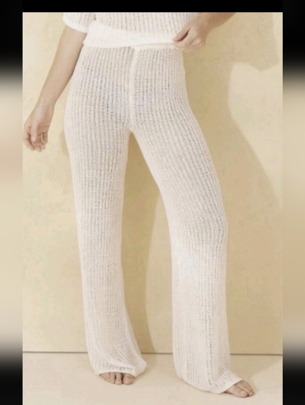 Shade & Shore Women Beach Knit Crochet Cover Up Pants Cream Off White Sz S & XL
